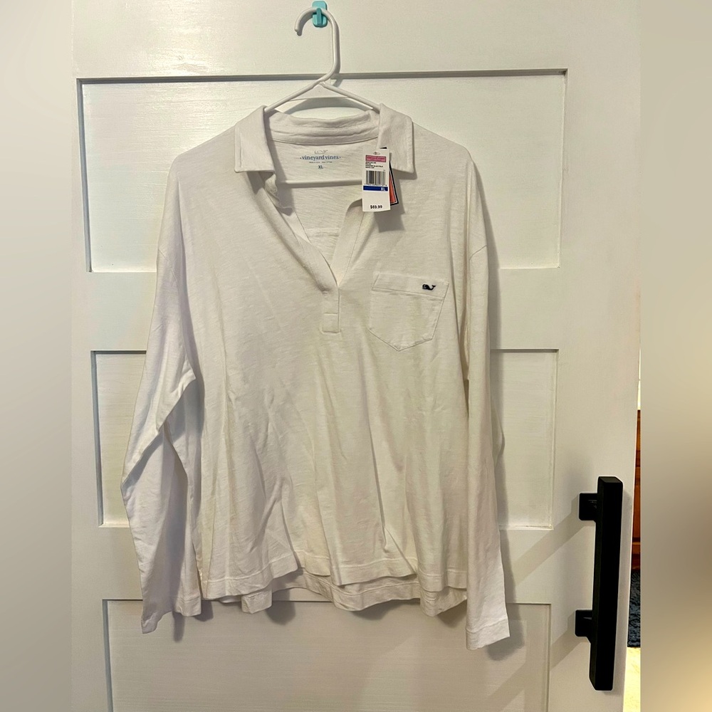 Vineyard Vines White Long Sleeve Polo